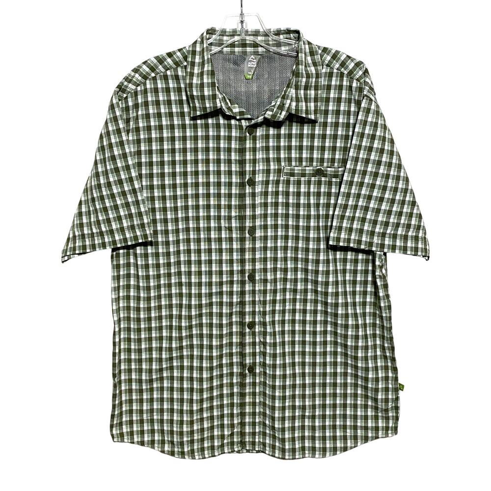 Alpine Design Tech Shirt Men L Green Plaid Vented Hiking Trail Outdoors Gorpcore